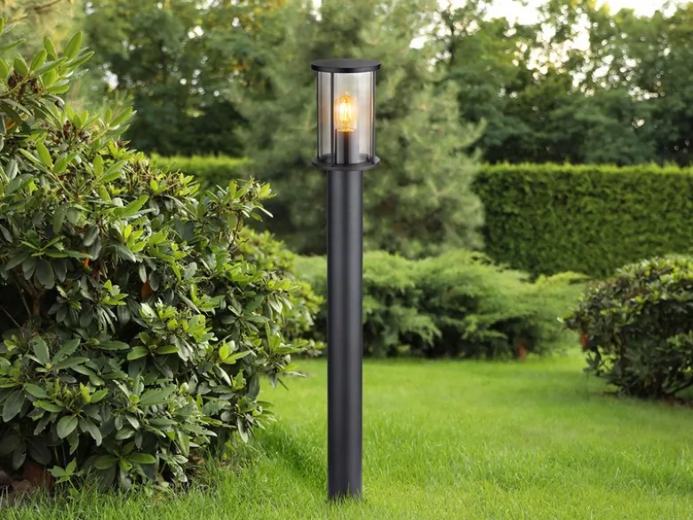 LED Wegeleuchte Gartenlaterne aus Edelstahl mit Rauchglas, Höhe 100cm