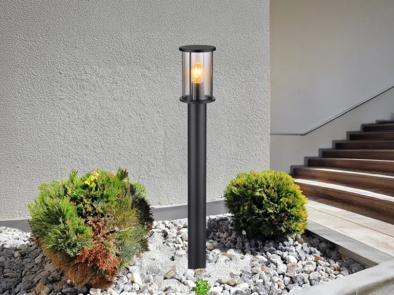 LED Wegeleuchte Gartenlaterne aus Edelstahl mit Rauchglas, Höhe 100cm