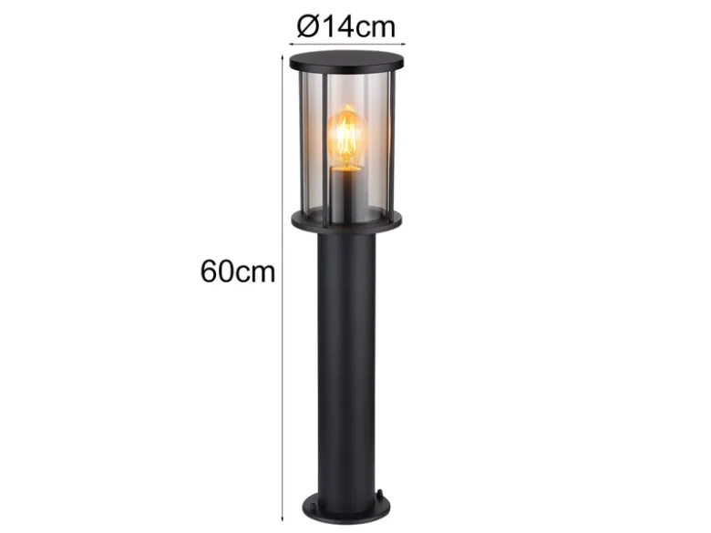LED Wegeleuchte Gartenlaterne aus Edelstahl mit Rauchglas, Höhe 60cm