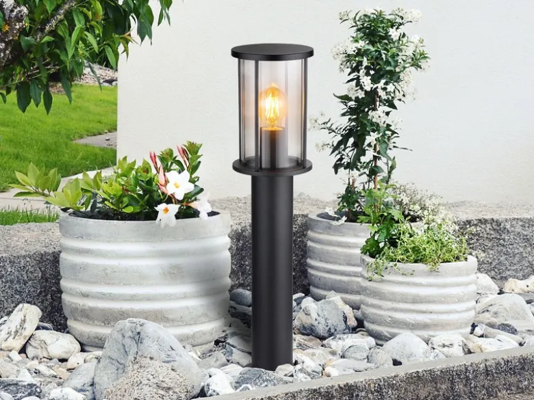 LED Wegeleuchte Gartenlaterne aus Edelstahl mit Rauchglas, Höhe 60cm