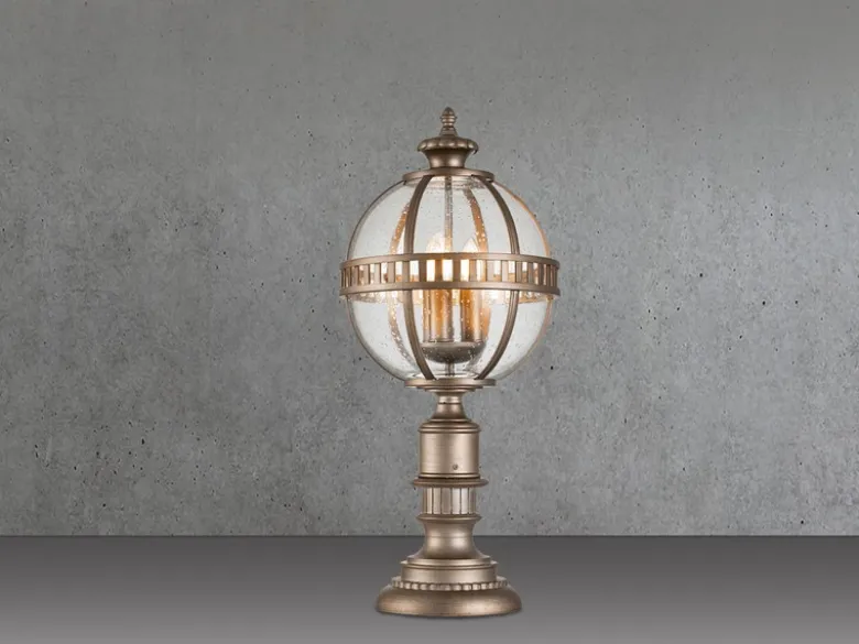 LED Wegeleuchte im Jugendstil mit Glaskugel, Bronze Höhe 70cm