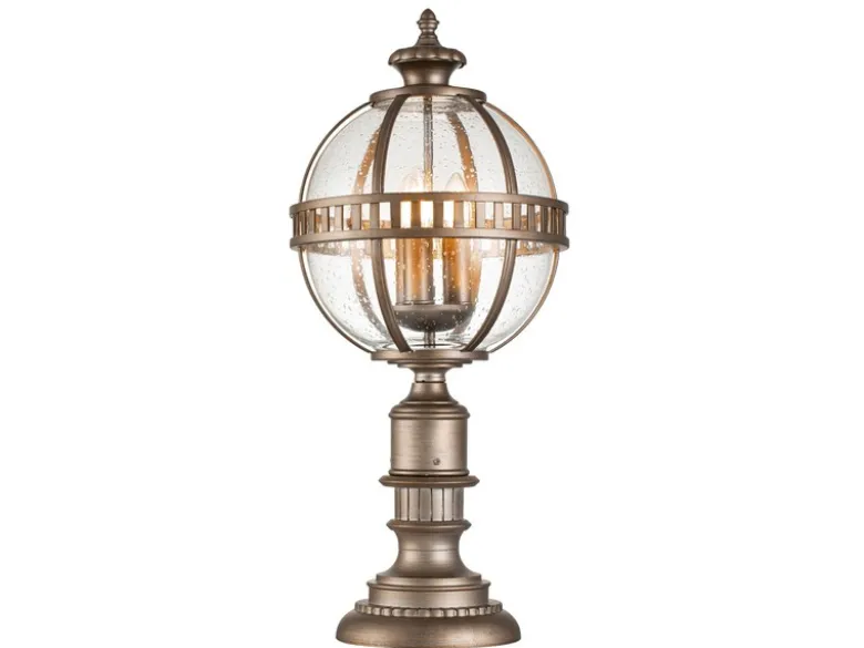 LED Wegeleuchte im Jugendstil mit Glaskugel, Bronze Höhe 70cm
