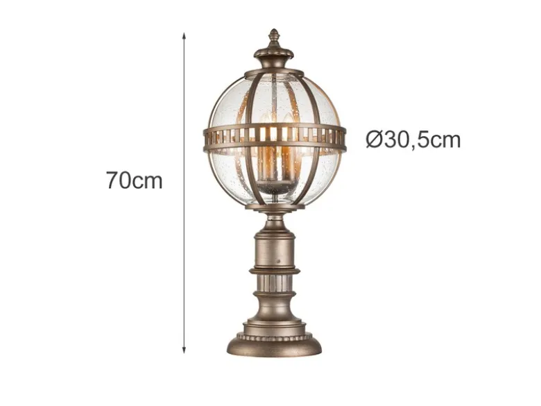 LED Wegeleuchte im Jugendstil mit Glaskugel, Bronze Höhe 70cm