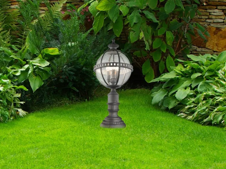 LED Wegeleuchte im Jugendstil mit Glaskugel, Anthrazit Höhe 70cm