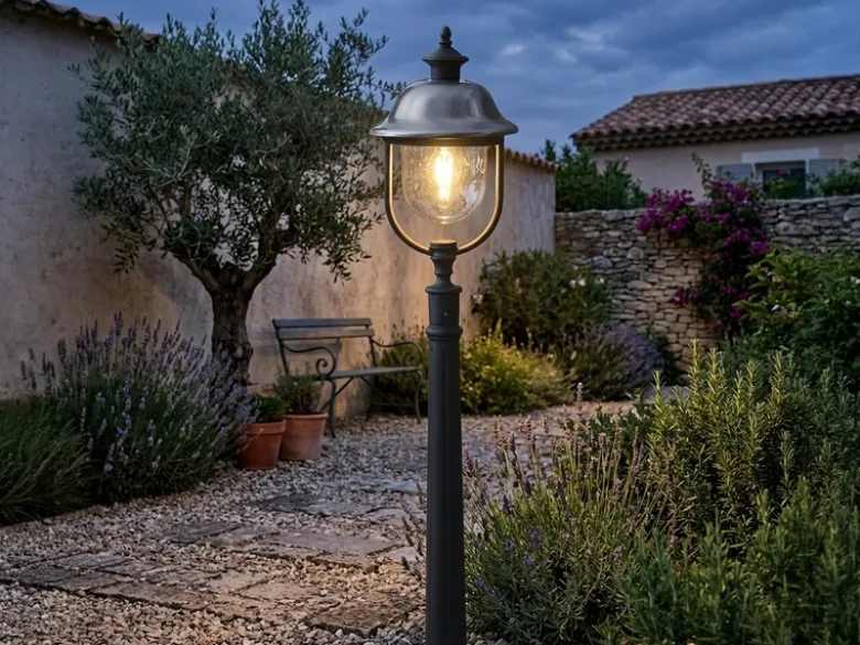 LED Wegeleuchte im Landhausstil, Gartenlaterne Schwarz Silber, Höhe 125cm