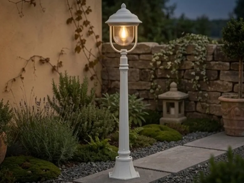 LED Wegeleuchte im Landhausstil, Gartenlaterne Weiß, Höhe 118cm