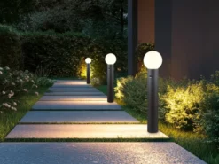 LED Wegeleuchte in Anthrazit mit Glaskugel & Bewegungsmelder, Höhe 80cm