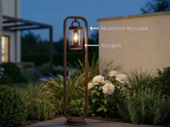 LED Wegeleuchte Landhausstil, Laterne in Rostoptik, Höhe 100cm