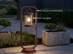 LED Wegeleuchte Landhausstil, Laterne in Rostoptik, Höhe 60cm