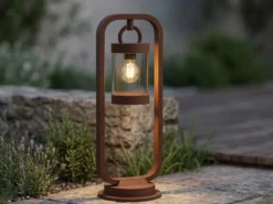 LED Wegeleuchte Landhausstil, Laterne in Rostoptik, Höhe 60cm