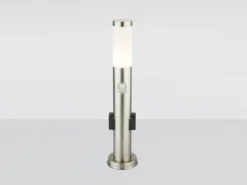 LED Wegeleuchte mit Bewegungsmelder & Steckdosen in Silber, H 60cm