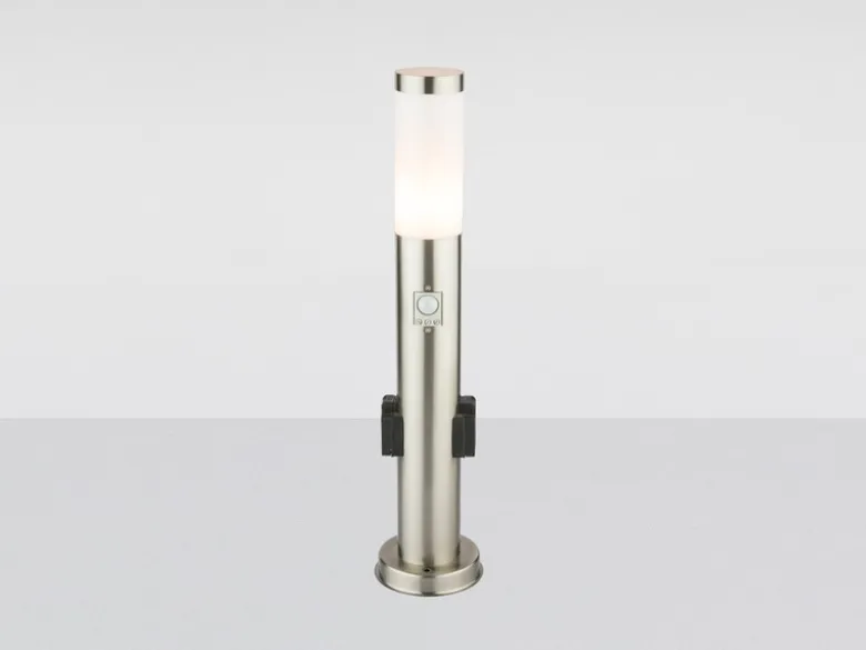 LED Wegeleuchte mit Bewegungsmelder & Steckdosen in Silber, H 60cm
