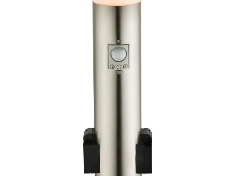 LED Wegeleuchte mit Bewegungsmelder & Steckdosen in Silber, H 60cm
