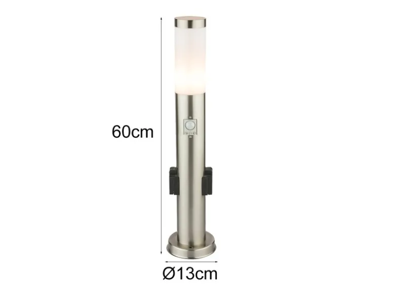 LED Wegeleuchte mit Bewegungsmelder & Steckdosen in Silber, H 60cm