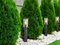LED Wegeleuchte mit Bewegungsmelder aus Edelstahl mit Rauchglas, H: 60cm