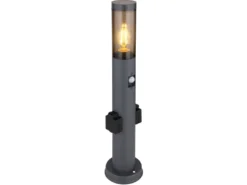 LED Wegeleuchte mit Bewegungsmelder & Steckdosen in Anthrazit & Rauch, H 60cm