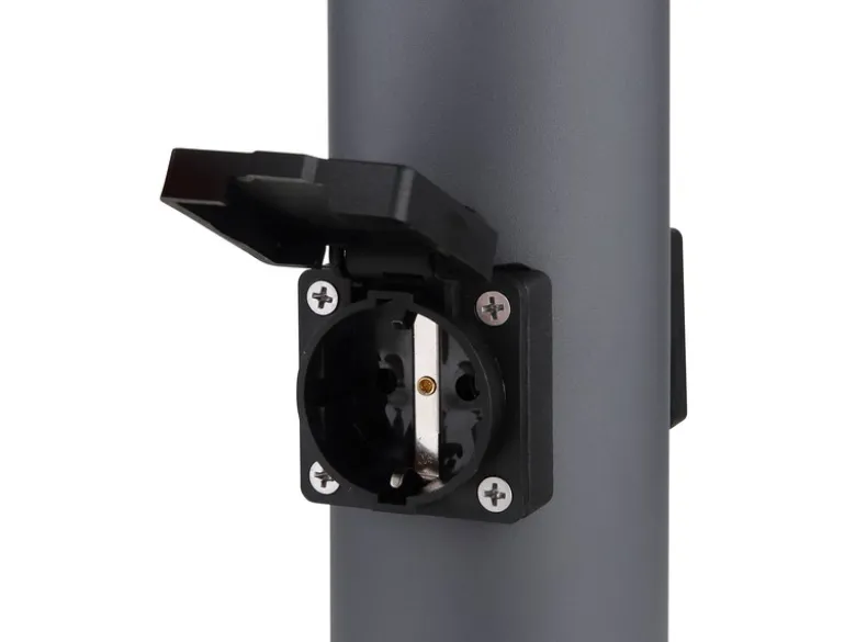LED Wegeleuchte mit Bewegungsmelder & Steckdosen in Anthrazit & Rauch, H 60cm