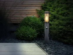 LED Wegeleuchte mit Bewegungsmelder & Steckdosen in Anthrazit & Rauch, H 60cm