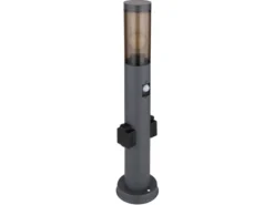 LED Wegeleuchte mit Bewegungsmelder & Steckdosen in Anthrazit & Rauch, H 60cm