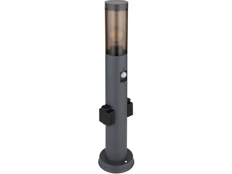 LED Wegeleuchte mit Bewegungsmelder & Steckdosen in Anthrazit & Rauch, H 60cm