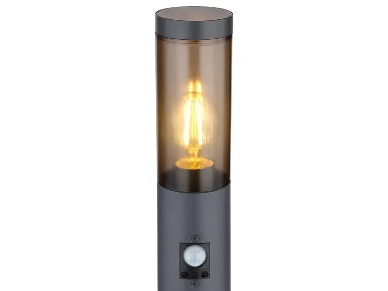 LED Wegeleuchte mit Bewegungsmelder & Steckdosen in Anthrazit & Rauch, H 60cm