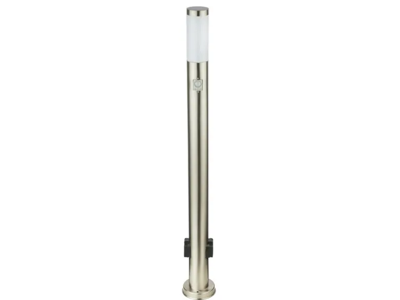LED Wegeleuchte mit Bewegungsmelder & Steckdosen in Silber, H 110cm