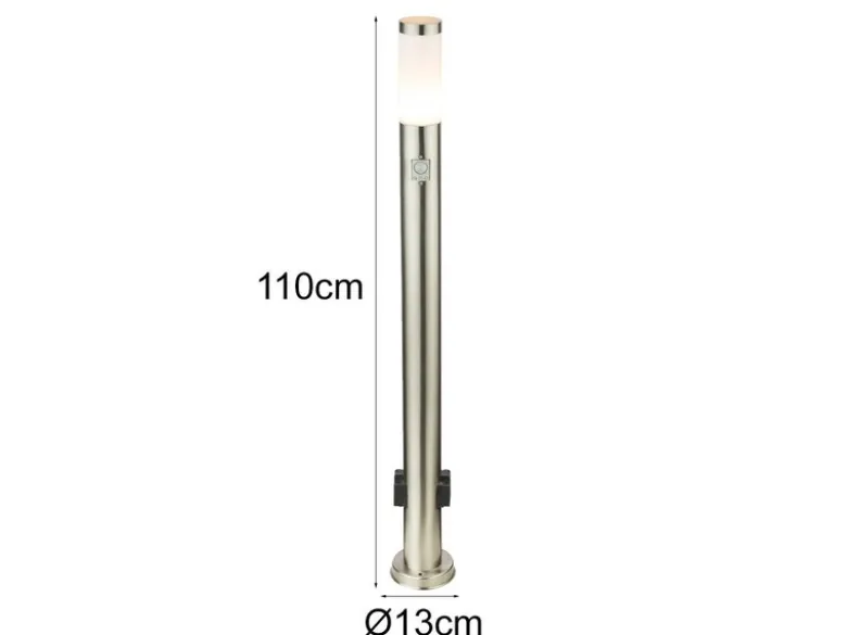 LED Wegeleuchte mit Bewegungsmelder & Steckdosen in Silber, H 110cm
