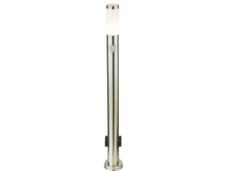 LED Wegeleuchte mit Bewegungsmelder & Steckdosen in Silber, H 110cm
