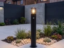 LED Wegeleuchte Schwarz Rauchgrau mit Bewegungsmelder, Höhe 80cm