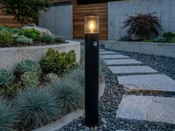 LED Wegeleuchte Schwarz Rauchgrau mit Bewegungsmelder, Höhe 80cm
