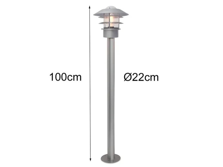 LED Wetterfeste Pollerleuchte aus Edelstahl, Silber Höhe 100cm