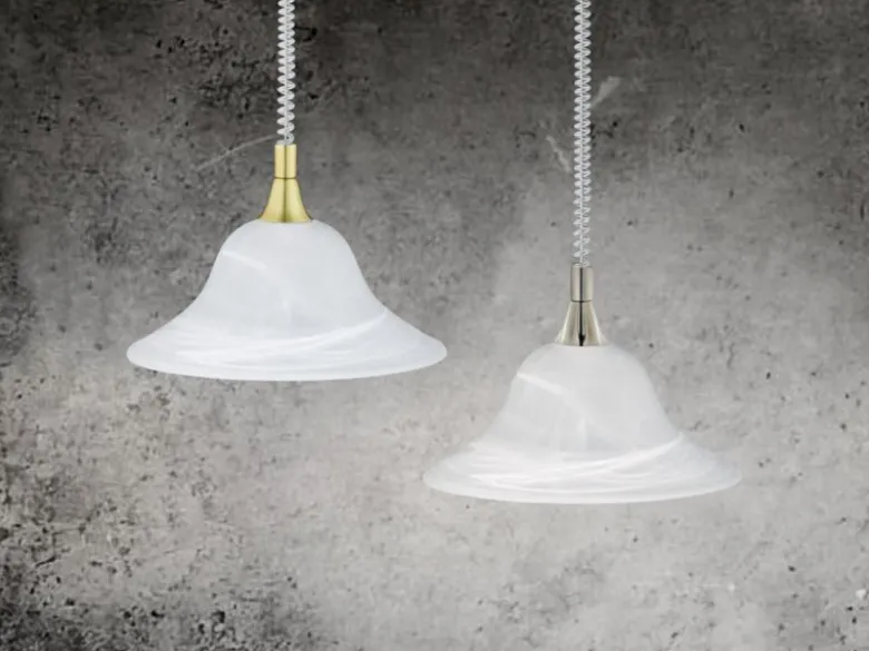 LED Zugpendelleuchte Glas weiß höhenverstellbar Messing, Ø 39cm