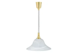 LED Zugpendelleuchte Glas weiß höhenverstellbar Messing, Ø 39cm