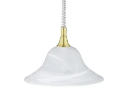 LED Zugpendelleuchte Glas weiß höhenverstellbar Messing, Ø 39cm
