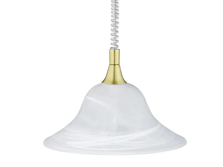 LED Zugpendelleuchte Glas weiß höhenverstellbar Messing, Ø 39cm