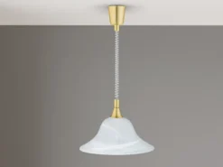 LED Zugpendelleuchte Glas weiß höhenverstellbar Messing, Ø 39cm