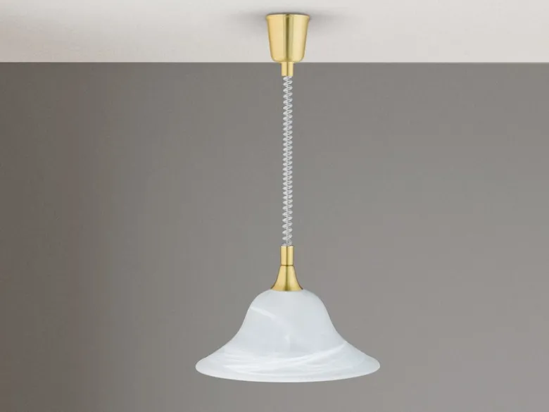 LED Zugpendelleuchte Glas weiß höhenverstellbar Messing, Ø 39cm