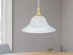 LED Zugpendelleuchte Glas weiß höhenverstellbar Messing, Ø 39cm