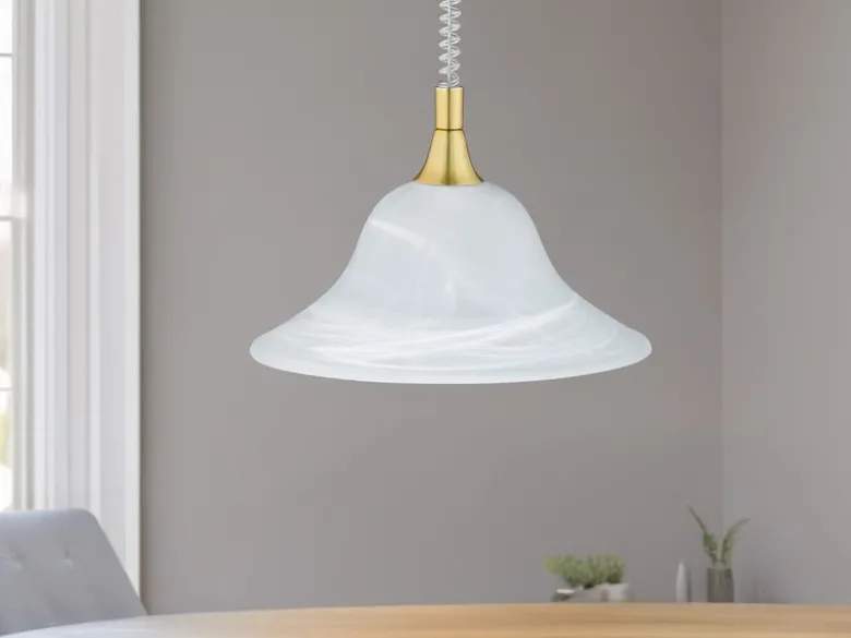 LED Zugpendelleuchte Glas weiß höhenverstellbar Messing, Ø 39cm