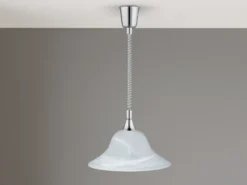 LED Zugpendelleuchte Glas weiß höhenverstellbar Silber, Ø 39cm
