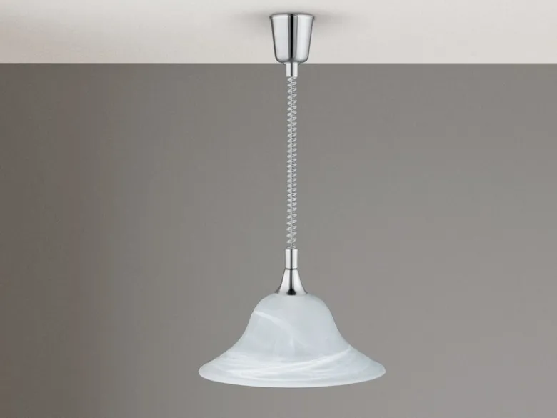 LED Zugpendelleuchte Glas weiß höhenverstellbar Silber, Ø 39cm