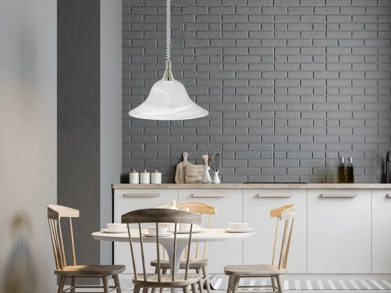 LED Zugpendelleuchte Glas weiß höhenverstellbar Silber, Ø 39cm