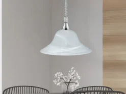 LED Zugpendelleuchte Glas weiß höhenverstellbar Silber, Ø 39cm