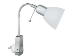 Leselampe LIGARA Silber Weiß, Stecker-Spot mit Schalter & Flexarm, Höhe 26,5cm