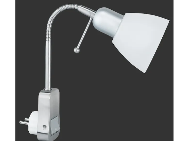 Leselampe LIGARA Silber Weiß, Stecker-Spot mit Schalter & Flexarm, Höhe 26,5cm