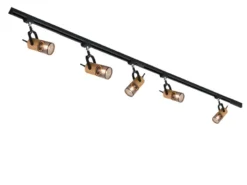 Lichtschienensystem mit 5 Holz Spots & Einspeisung 4-adrig, Länge 202,5cm