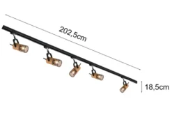 Lichtschienensystem mit 5 Holz Spots & Einspeisung 4-adrig, Länge 202,5cm