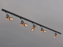 Lichtschienensystem mit 5 Holz Spots & Einspeisung 4-adrig, Länge 202,5cm