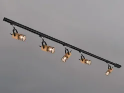Lichtschienensystem mit 5 Holz Spots & Einspeisung 3-adrig, Länge 202,5cm