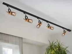 Lichtschienensystem mit 5 Holz Spots & Einspeisung 3-adrig, Länge 202,5cm